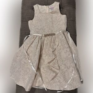 Girls Gold Floral Brocade Dress SZ8